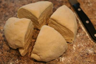 quartered calzone dough