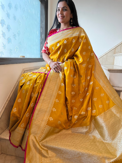 Turmeric yellow mushroo silk saree