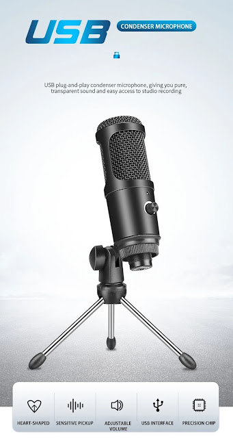 RODD AK-50 USB Condenser Microphone Cardioid Studio Recording Vocals Voice Microphone Volume Control with Foldable Tripod For Mac Laptop PC Computer