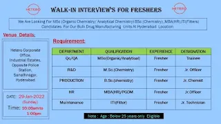 hetero walk in interview for freshers