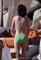 Katy Perry On Motor Boat Sexy Green Bikini Pictures