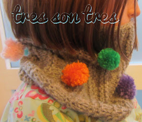 knit, cuello, pom-pom, dos agujas, niños, cowl, 