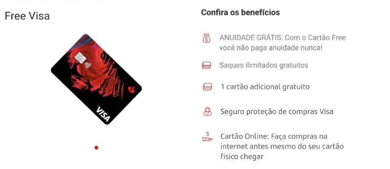 Novo cartão de crédito Santander Free Visa sem anuidade. Confira os benefícios.