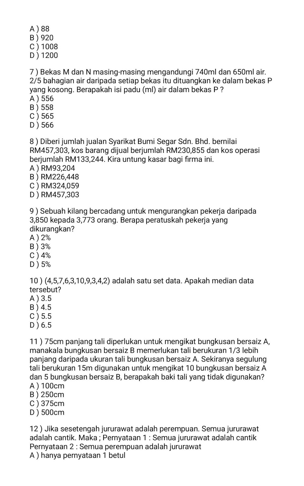 Contoh Soalan Peperiksaan SPA Pembantu Pembangunan 