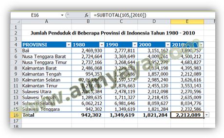  Gambar: Contoh Tabel di Microsoft Excel 2010 