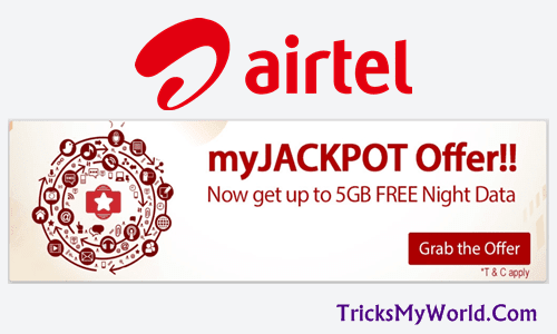 amongst My Airtel App for all Airtel Prepaid subscribers  Airtel myJACKPOT Offer Get 5GB Free Internet Data - June 2017