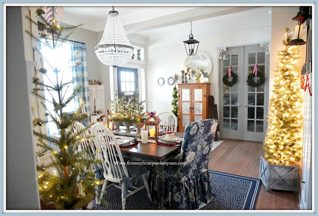 Cottage -Farmhouse -Christmas -Dining- Room -shiplap-french-country-blue&white decor-office-door-christmas-wreaths--From My Front Porch To Yours