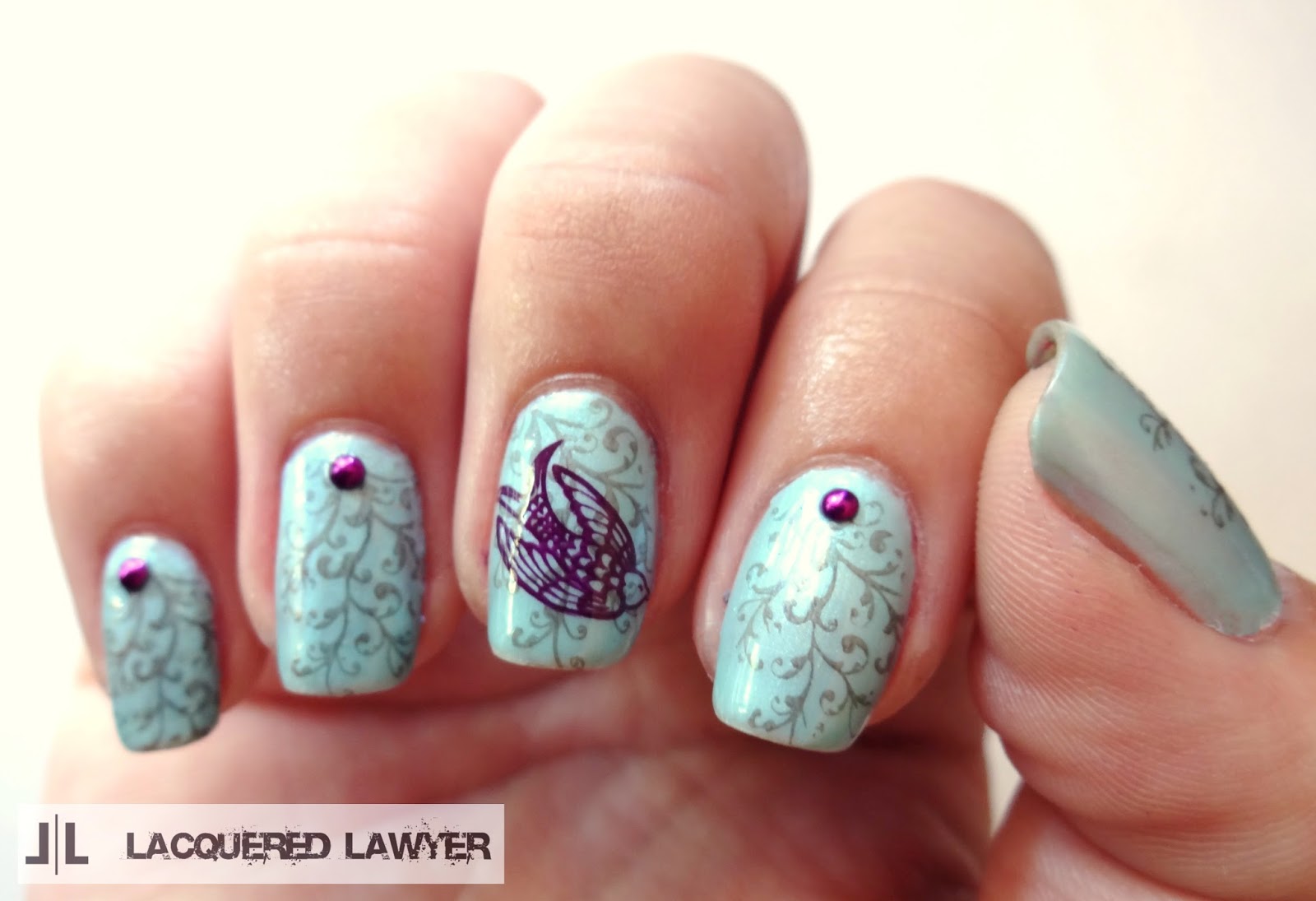 Floral bird nail art