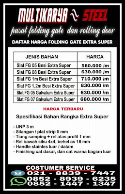 Gambar untuk Pusat Informasi Tentang Daftar Harga Murah Jual Beli Permeter Persegi pintu folding gate pintu harmonika dan rolling door harga murah di jakarta, jakarta barat jakarta timur jakarta selatan jakarta utra dan jakarta pusat, Daftar Harga Pabrik Harga Distributor Harga Supplier Harga Produsen Harga Kontraktor dan Harga Bengkel Untuk Harga Pintu Folding Gate Daun Besi dan Galvalum Anti karat Harga Pintu harmonika dan Harga Rolling door harga murah di jakarta