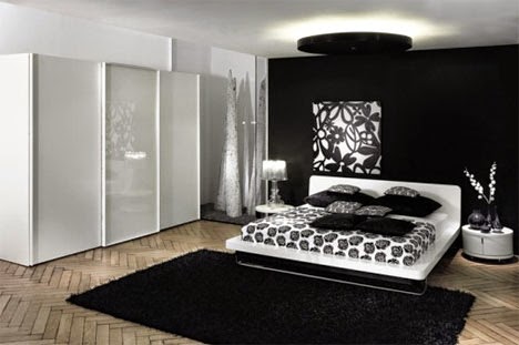 desain kamar tidur keren dengan hitam putih 