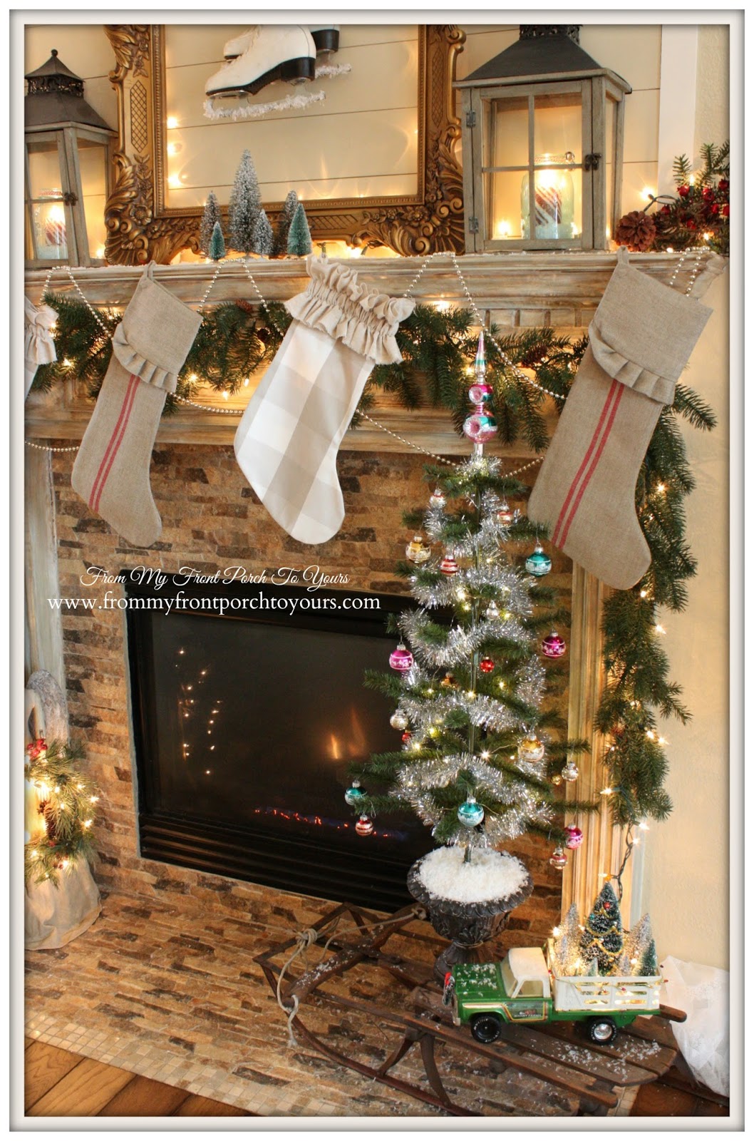 French Farmhouse-French Country- Vintage Christmas Mantel- From My Front Porch To Yours