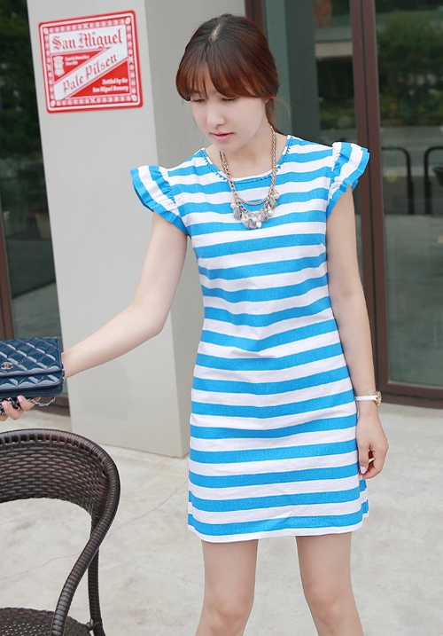 Striped Mini Dress with Shirred Sleeves