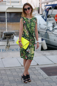 Kenzo Jungle print dress, round sunglasses, Lanvin sandals, Fashion and Cookies