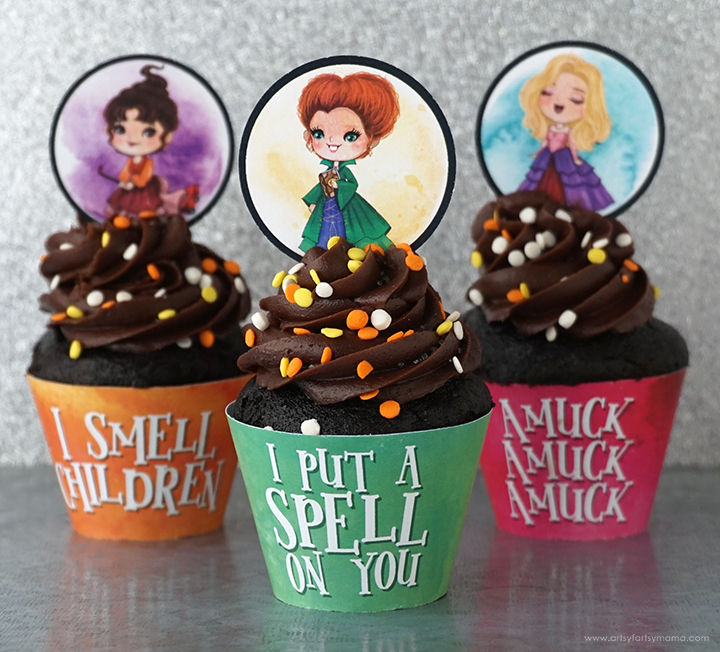 Free Printable Hocus Pocus Cupcake Toppers + Wrappers