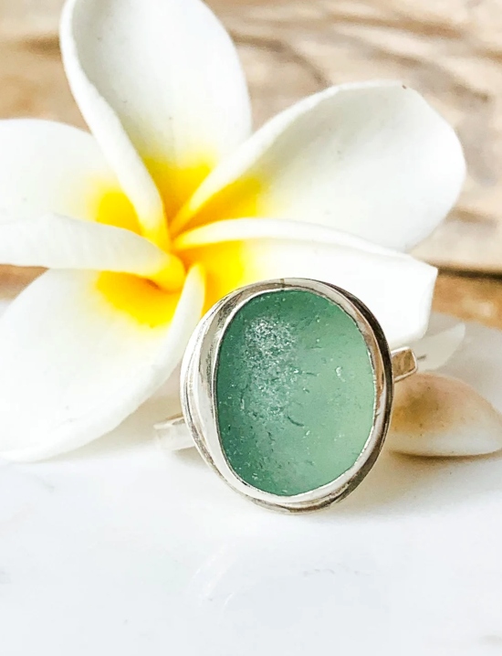 Silver Bezeled Seaglass Ring Sea Glass Ring Jewelry