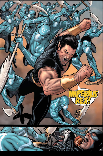 Namor with his army advancing toward Captain and Thunderbolt 