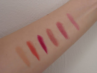 Swatches of six Rimmel Lasting Finish Matte lipsticks.jpeg