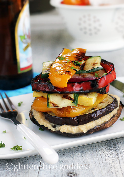 Grilled Vegetable Stack with Homemade Lemon Hummus - Gluten-Free and Vegan