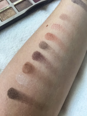 Too Faced chocolate bar palette swatches close up