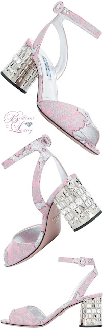 ♦Prada patterned embellished block heel sandal #pantone #shoes #pink #brilliantluxury