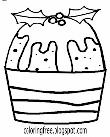 Simple cake clipart decorations Christmas pudding cupcake printable image for young people to colour