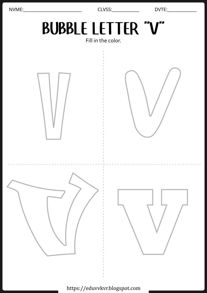 Bubble Letter V Worksheet