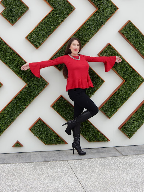 Marisa Stewart The High Heeled Brunette modeling Jimmy Choo Boots Frame Denim at the new Westfield Century City Shopping Center. 