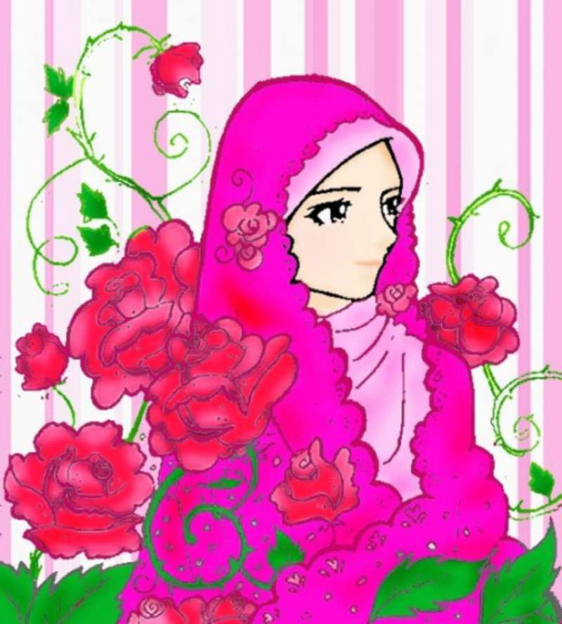 14 Kartun Muslimah Imut Membawa Bunga Anak Cemerlang
