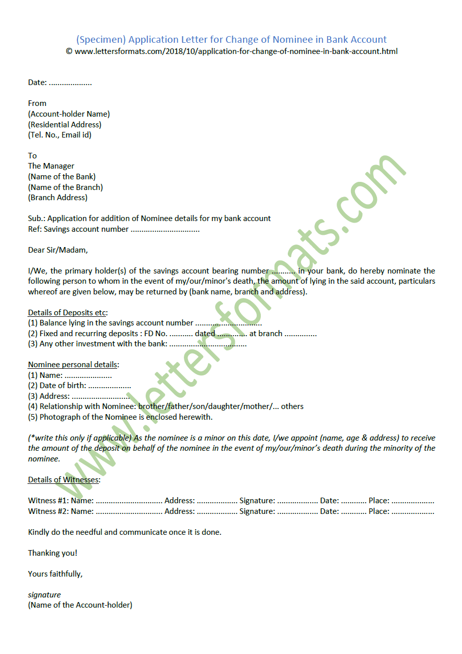 Bank account signature change letter. Notifying Bank of ...