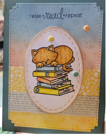 Relax * Read * Repeat by Robin S. features Newton's Book Club and Pawprints by Newton's Nook Designs; #inkypaws, #newtonsnook, #catcards, #cardchallenge, #cardmaking,