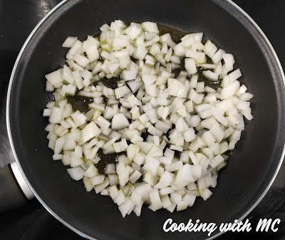 Chopped onion in the pan