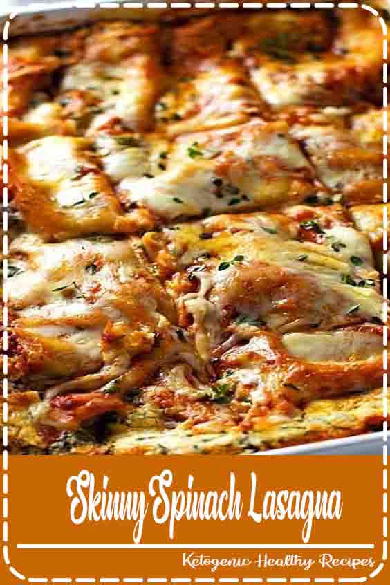 This Skinny Spinach Lasagna has thick layers of sauce, noodles, ricotta, spinach, and Mozzarella - queue the mouth watering! This Skinny Spinach Lasagna has thick layers of sauce, noodles, ricotta, spinach, and Mozzarella - queue the mouth watering!