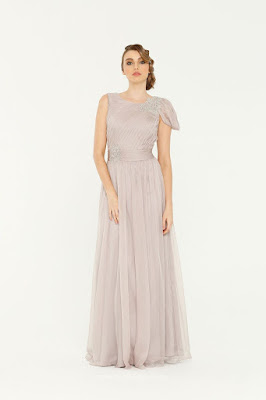 Asymmetrical Draped Floral Applique A-Line Unique Floor Length Bridesmaid Dress