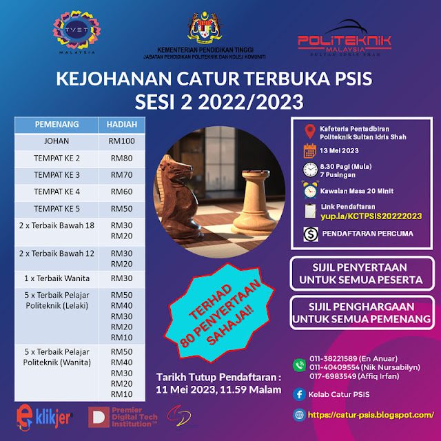 E-Banner Kejohanan Catur Terbuka PSIS Sesi 2 2022/2023