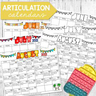 Summer Articulation Calendars
