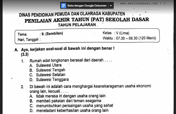 Analisis Butir Soal Ujian Akhir Semester Mata Pelajaran Pjok Soal Uas Pjok Kelas 5 Semester 1 Dan Kunci Jawaban