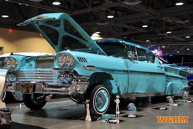 Rafael Delgadillo's Pristine 1958 Chevy Impala t 2023 Lowrider Magazine Super Show Long Beach (@lowridermagazine)