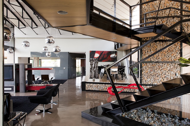 Black steel staircase in the modern house