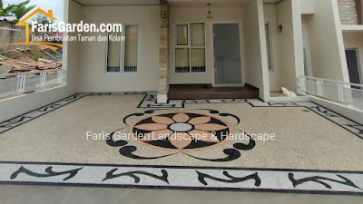 Contoh Model Desain Lantai Carport Garasi Batu Alam Koral Sikat