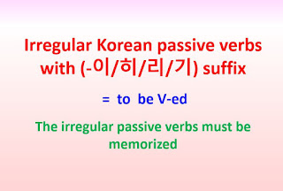 Irregular Korean passive verbs with (-이/히/리/기) suffix = to be V-ed