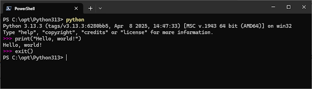 Windows版Pythonのスクリーンショット（PowerShell）