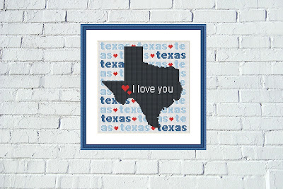 Texas map typography cross stitch pattern - Tango Stitch