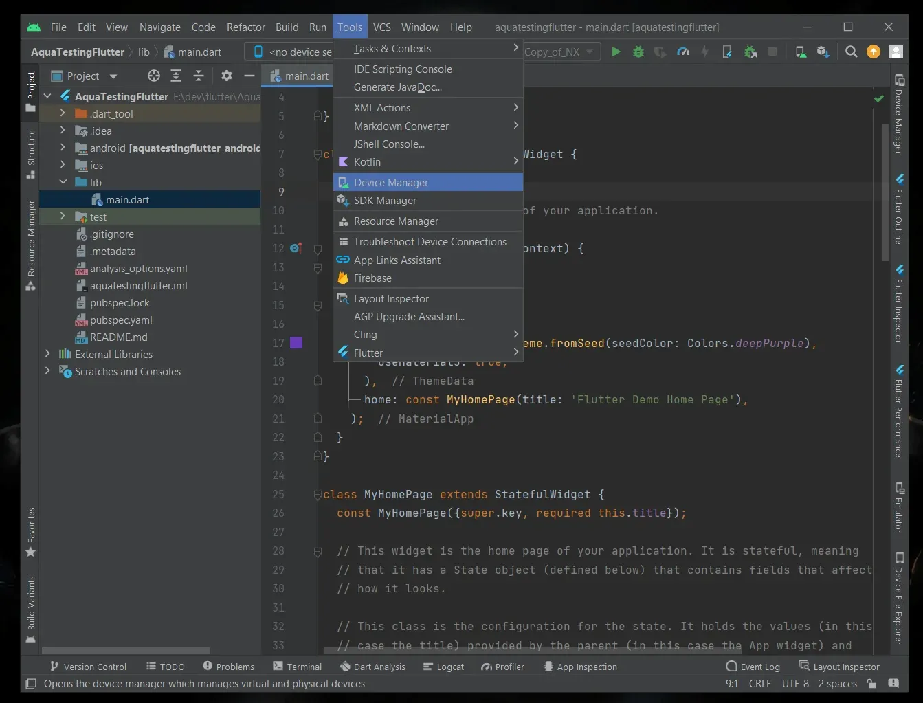 خطوة بخطوة لتهيئة مشروع Flutter وتشغيله على أندرويد ستوديو و VsCode