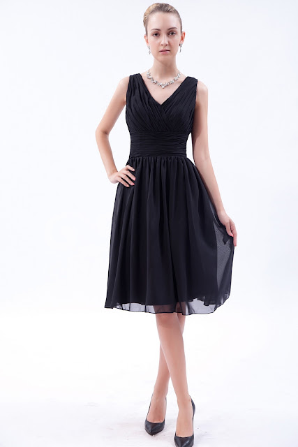 Classic V-neck Little Black Dresses KSP231