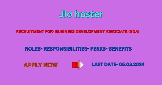 Jio hoster Recruitment Business Development Associate (BDA) 2024