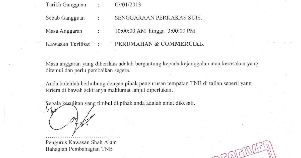 Contoh Surat Rayuan Bil Air