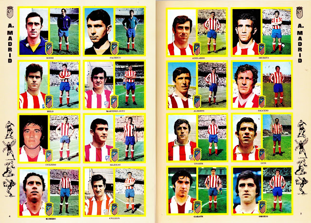 CLUB ATLÉTICO DE MADRID. Temporada 1972-73. Álbum Campeonato de Liga 1972/73, Ediciones Este. RODRI, PACHECO, ADELARDO, IRURETA. MELO, MARTÍNEZ JAYO, ALBERTO, SALCEDO. OVEJERO, IGLESIAS, UFARTE, LUIS. EUSEBIO, CALLEJA, GÁRATE, OROZCO.