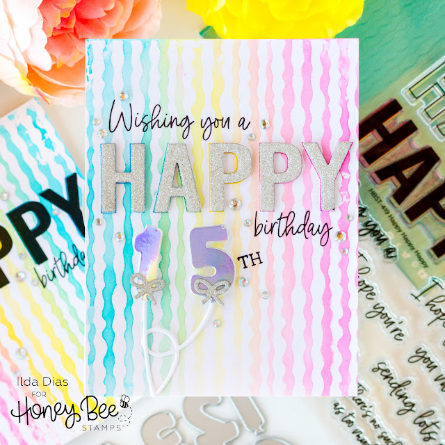 Happy Birthday, Rainbow Streamer Cards,Honey Bee Stamps, backgrounds, Card Making, Stamping, Die Cutting, handmade card, ilovedoingallthingscrafty, Stamps, how to,  Happy Happy Happy Cover Plate,Good Vibes