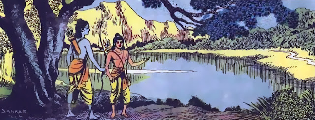 Rama and Lakshmana at the banks of Pampa lake