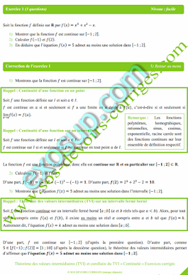 Exercices corrigés Théorème des valeurs intermédiaires (TVI) - Continuité